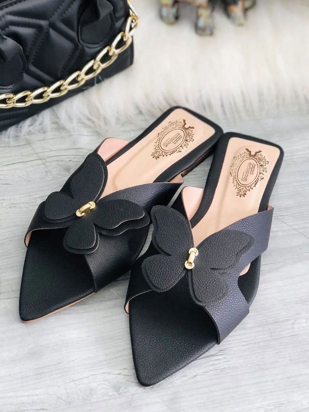 

Shoetopia Women Black Open Toe Flats