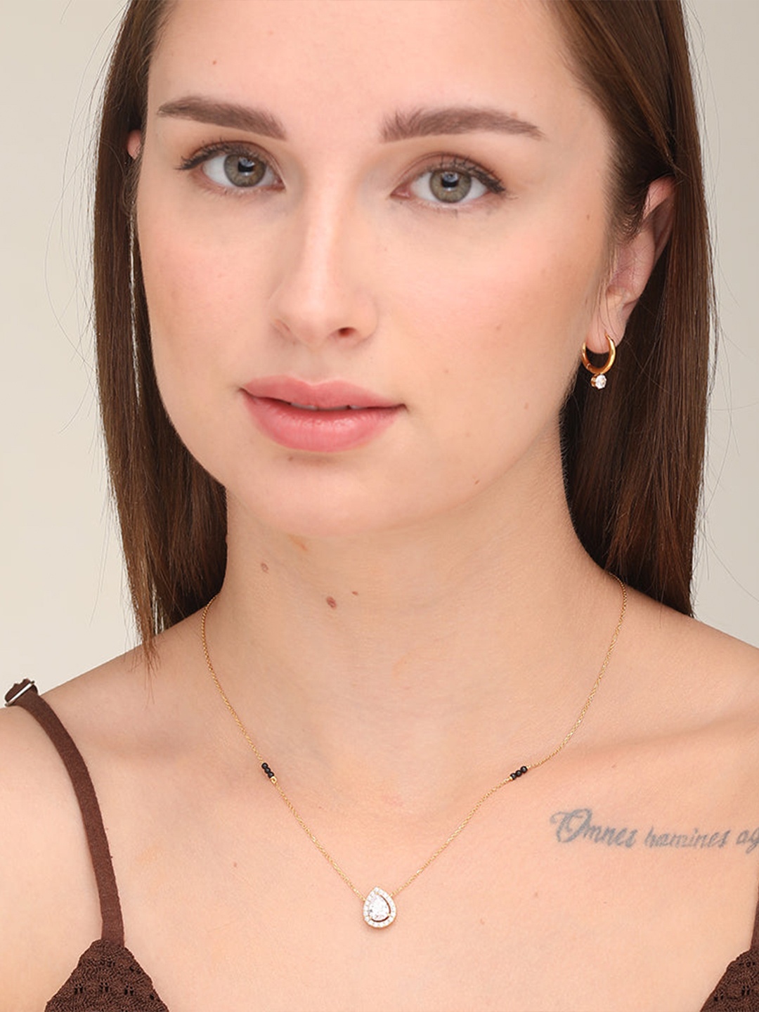 

PALMONAS 18k Gold-Plated & White Artificial Stones Studded & Beaded Mangalsutra