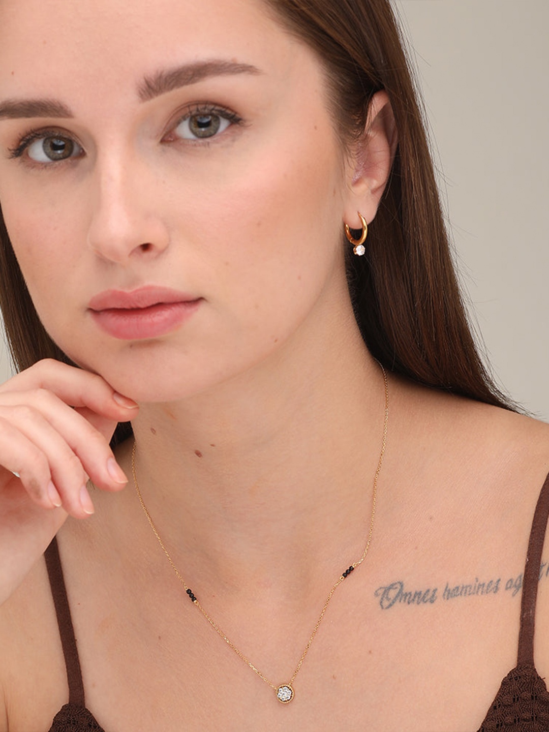 

PALMONAS Gold-Plated Black & White Diamond Studded & Beaded Mangalsutra
