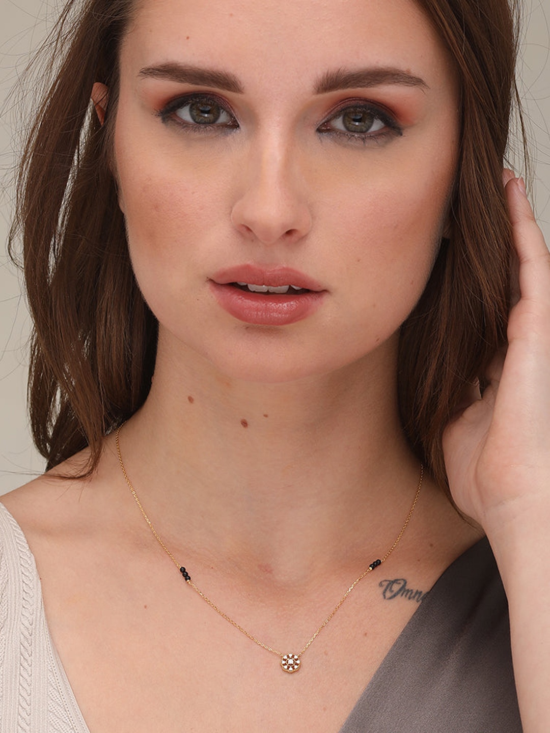 

PALMONAS 925 Sterling Silver 18k Gold-Plated & Black Beaded Diamond Mangalsutra