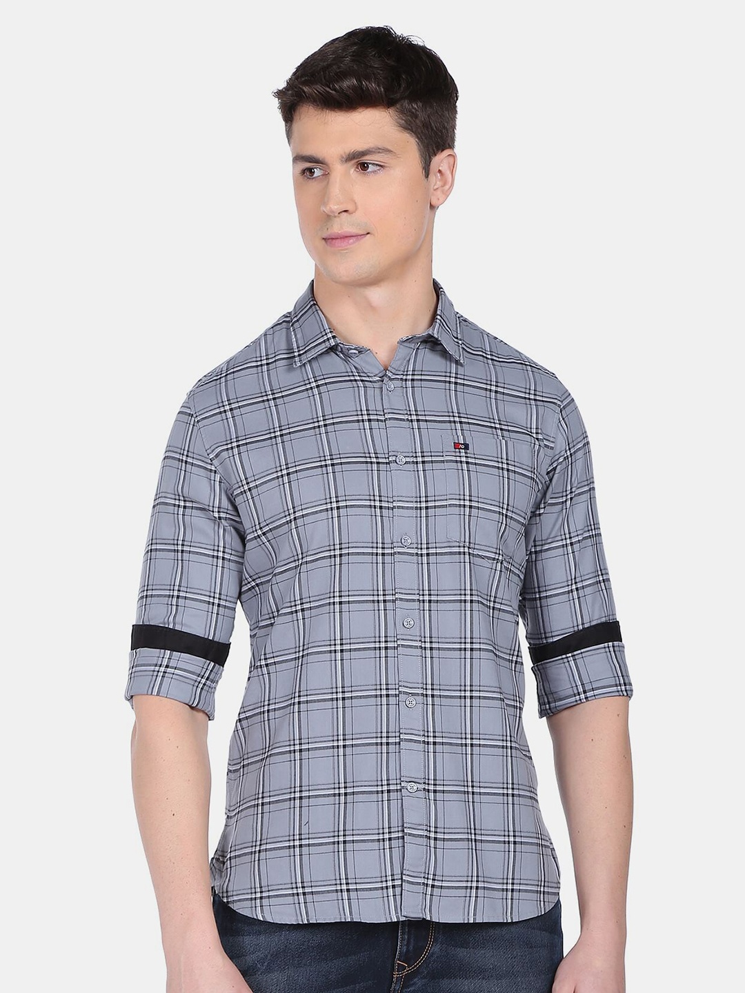 

AD By Arvind Men Grey Slim Fit Grid Tattersall Checks Pure Cotton Casual Shirt