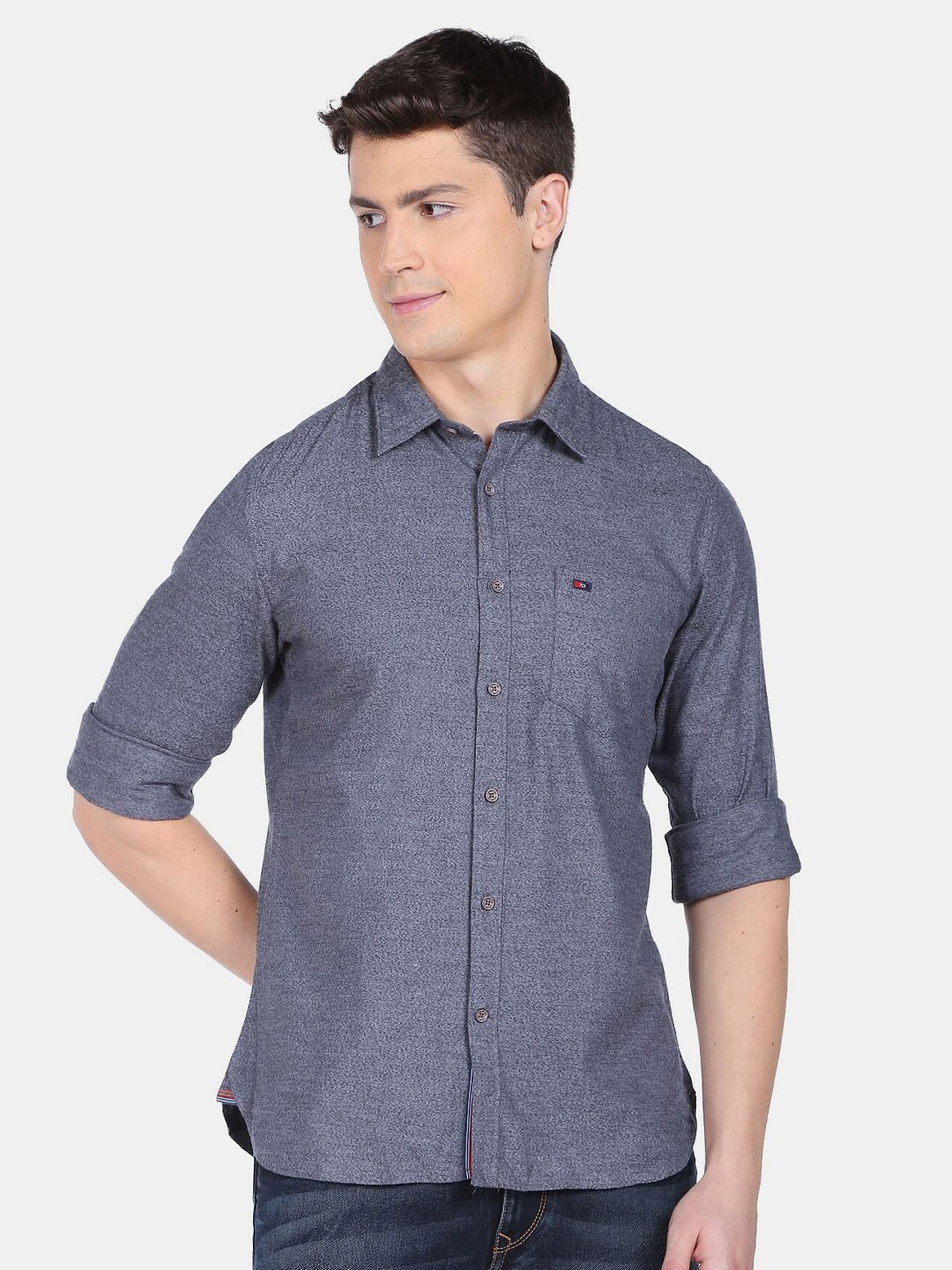 

AD By Arvind Men Grey Pure Cotton Slim Fit Casual Shirt