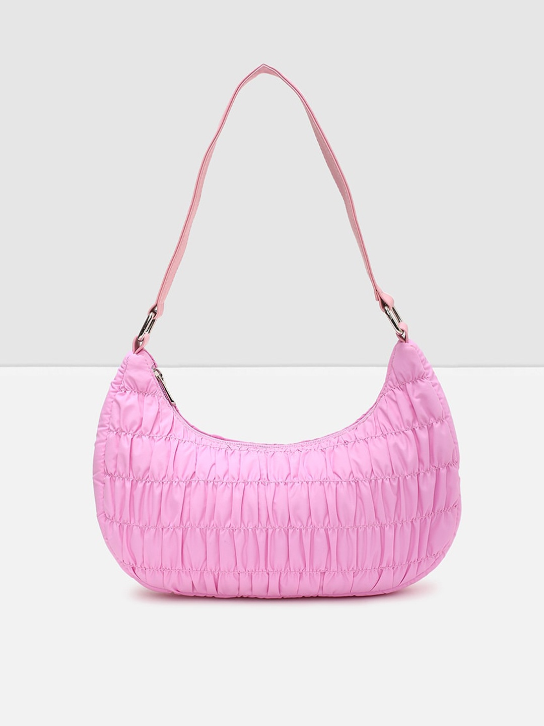 

max Women Pink Structured Hobo Bag with Quilted