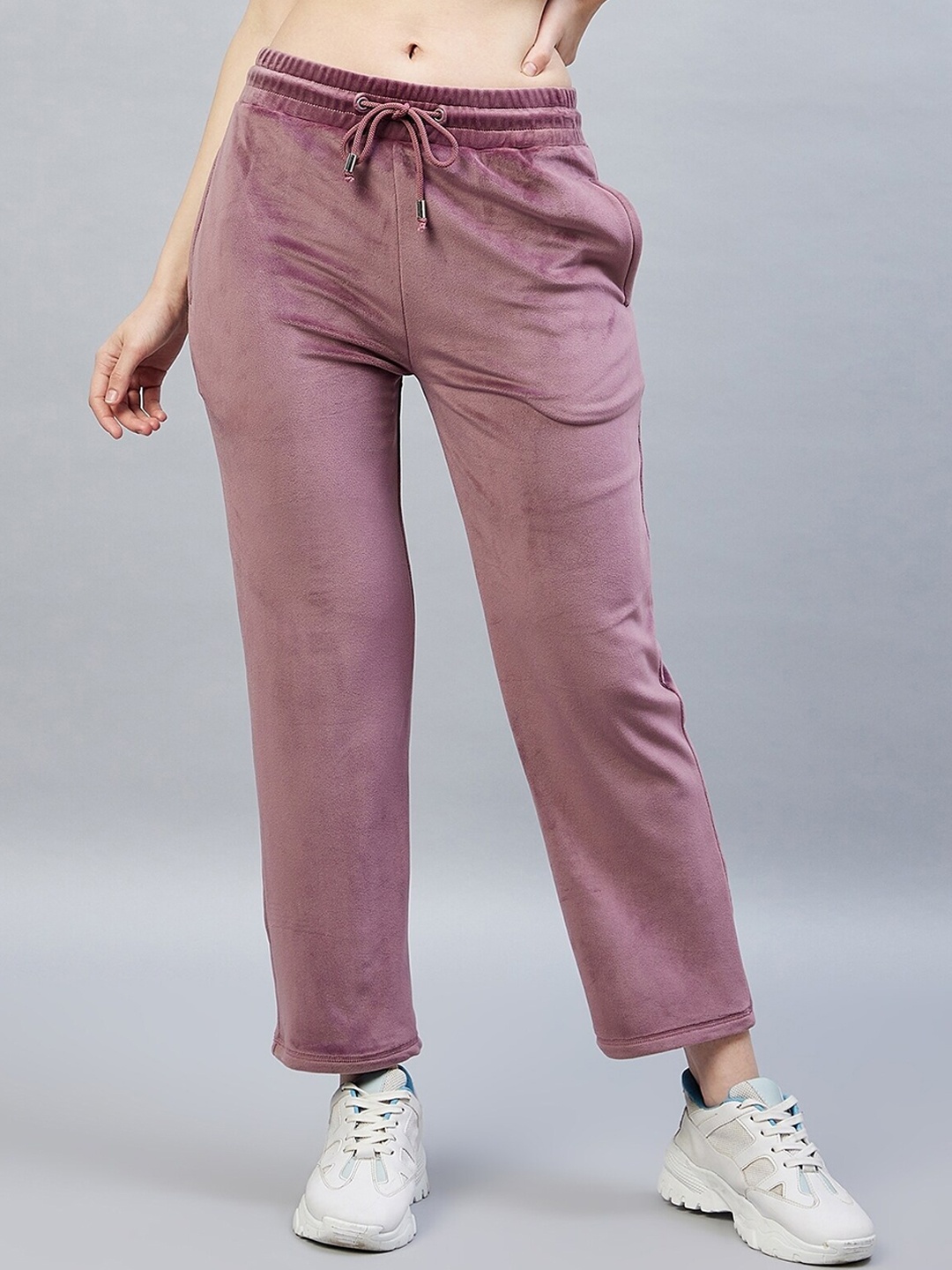 

DELAN Women Lavender Cotton Solid Track Pants