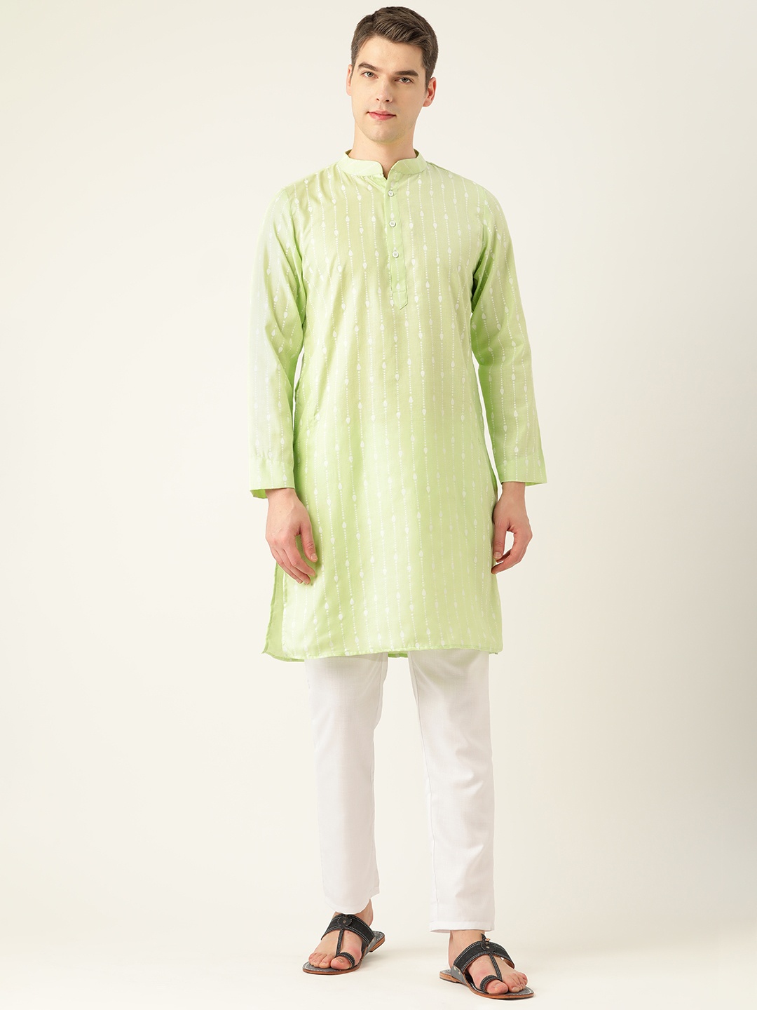 

Molly & Michel Men Lime Green Pure Cotton Printed Kurta with Pyjamas