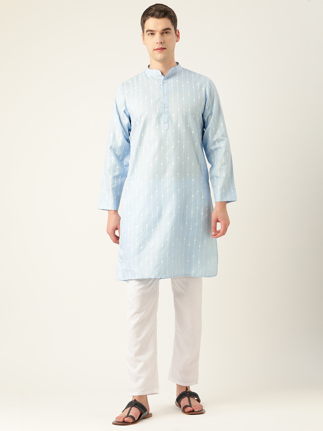 

Molly & Michel Men Blue Pure Cotton Printed Kurta with Pyjamas