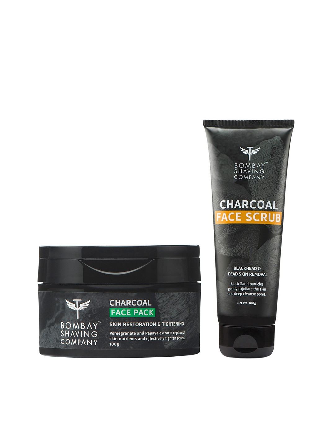 

Bombay Shaving Company Set of Charcoal Face Pack + Face Scrub - 100 g Each, Black