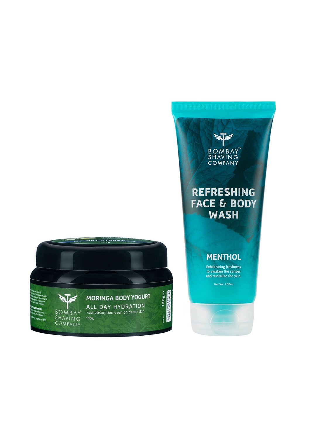 

Bombay Shaving Company Cooling Menthol Face & Body Wash 200ml + Moringa Body Yogurt 100g, Green