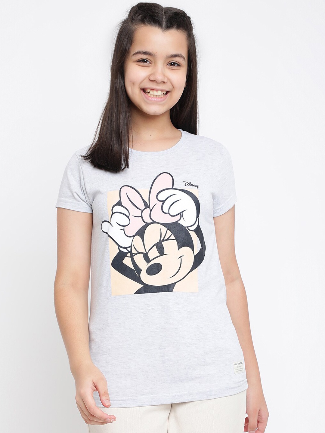 

Lil Tomatoes Girls Grey & Cream-Coloured Minnie Mouse Printed Top