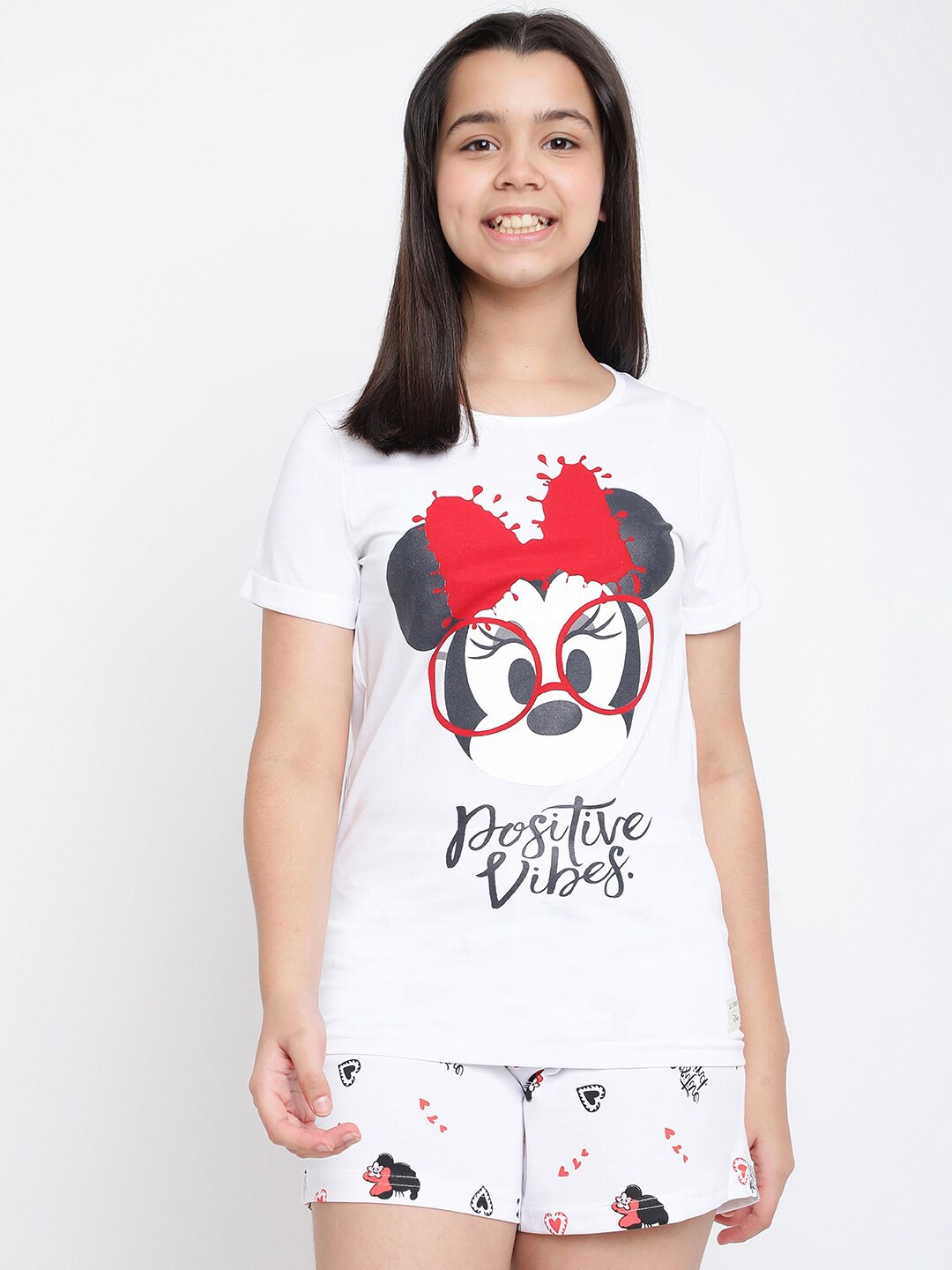 

Lil Tomatoes Girls White & Black Printed Night suit