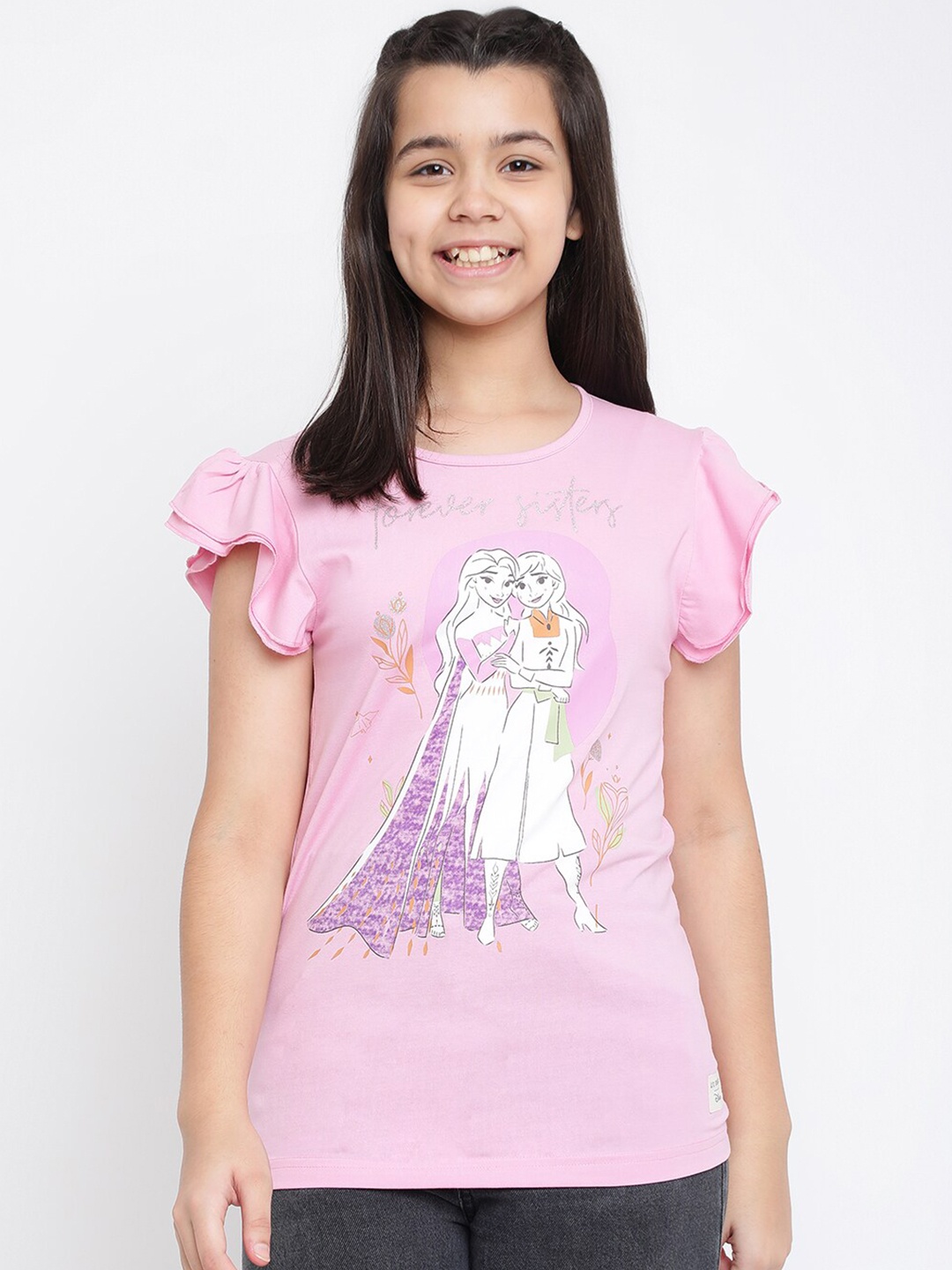 

Lil Tomatoes Girls Purple & Pink Elsa & Anna Printed Top