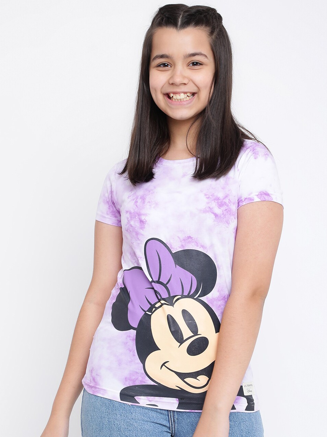 

Lil Tomatoes Girls Purple & White Minnie Mouse Printed Top