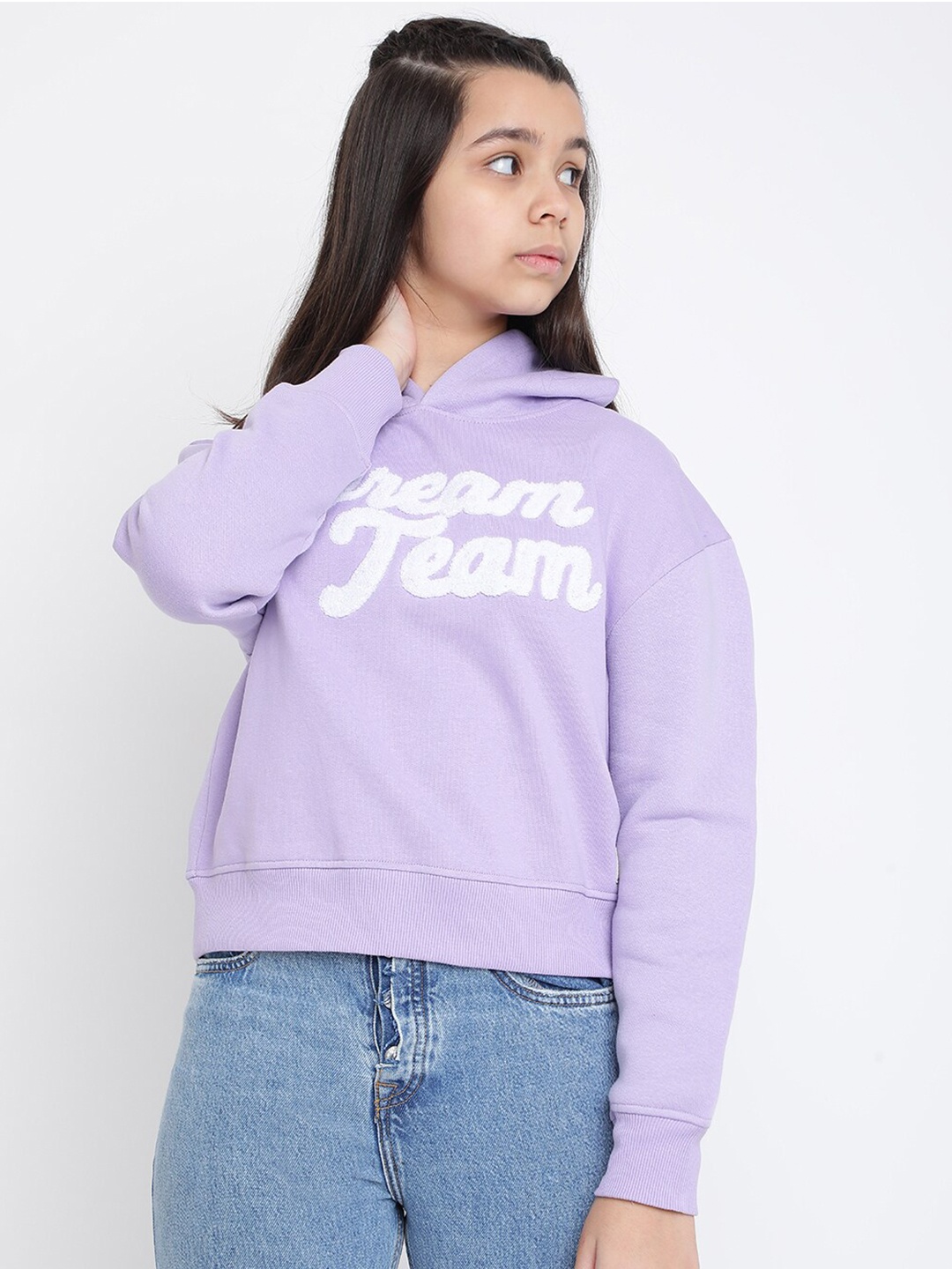 

Lil Tomatoes Girls Purple Printed Hooded Sweatshirt