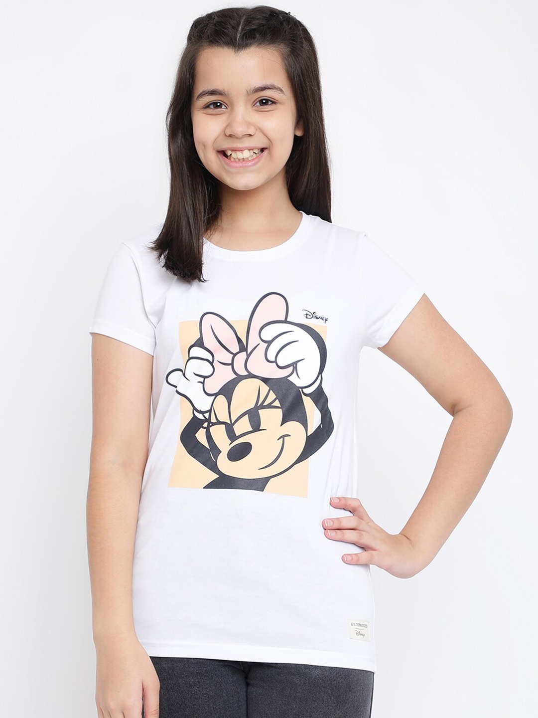 

Lil Tomatoes Girls White & Cream-Coloured Minnie Mouse Printed Top