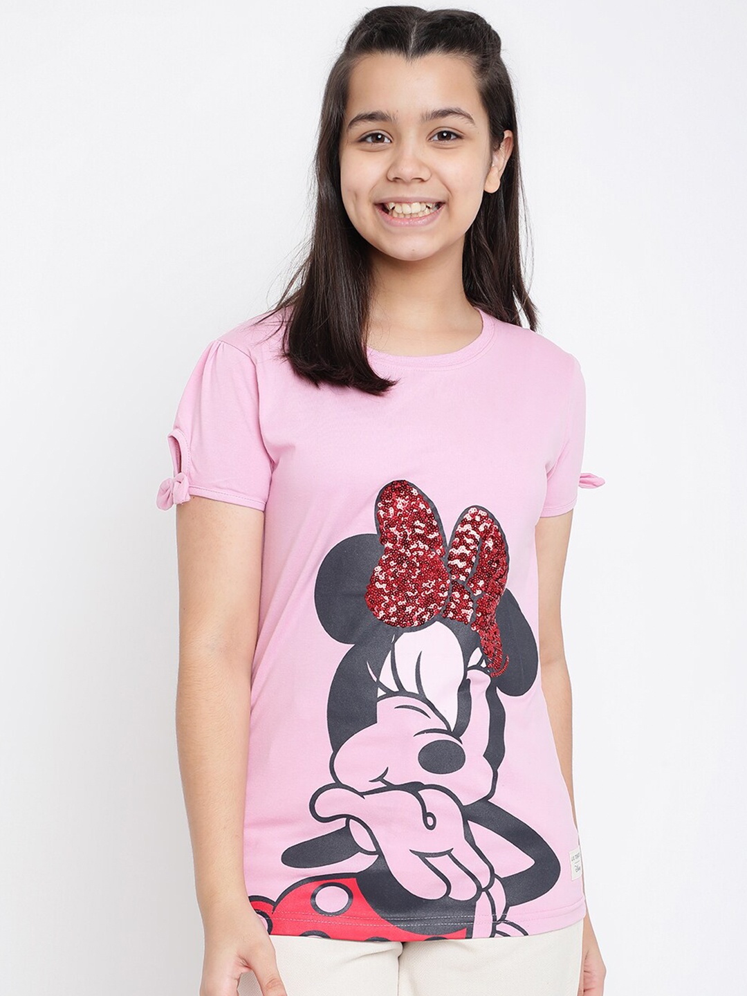 

Lil Tomatoes Girls Pink & Red Sequinned Embellished Minnie Mouse Printed Top