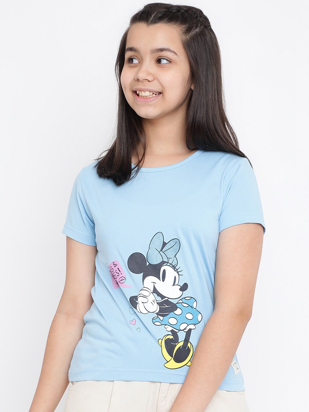 

Lil Tomatoes Girls Blue & Black Minnie Mouse Printed Top