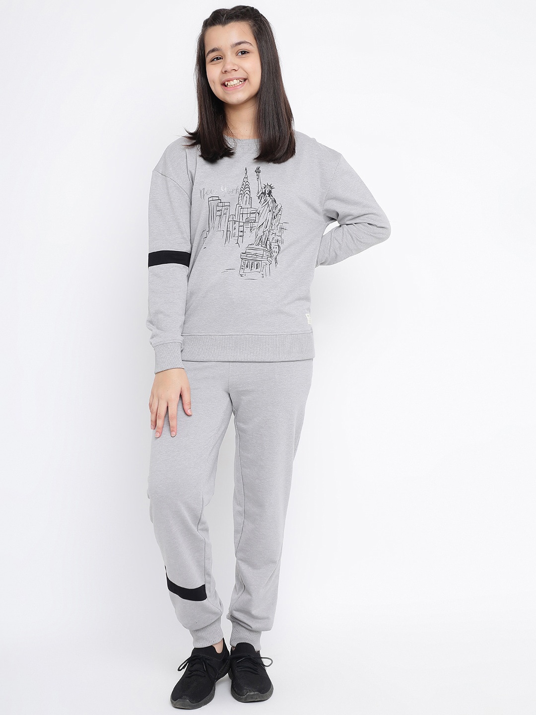 

Lil Tomatoes Girls Grey Graphic-Printed Tracksuits
