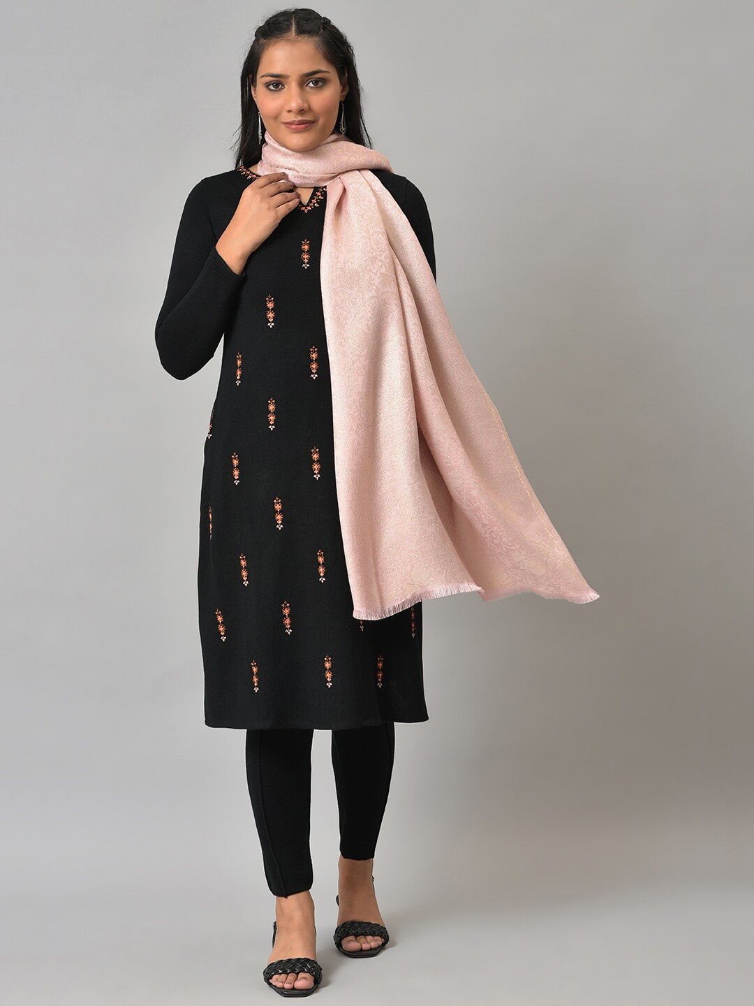 

W Women Pink Solid Shawl