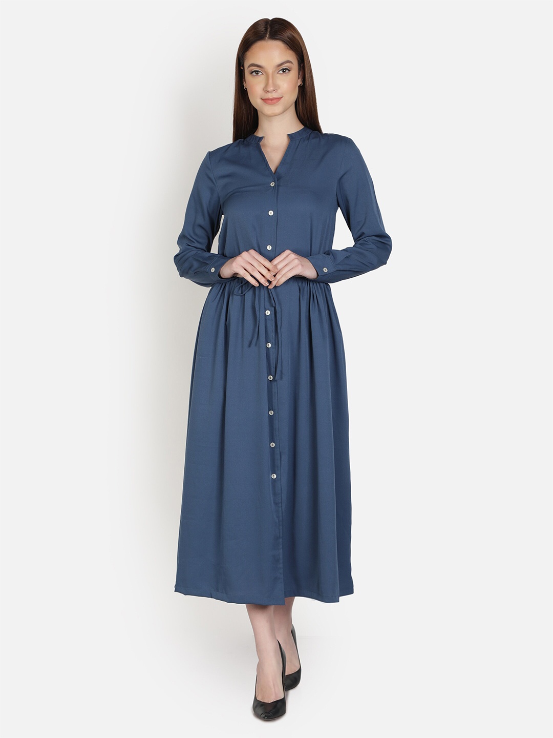 

Sipsew Blue Crepe Shirt Midi Dress