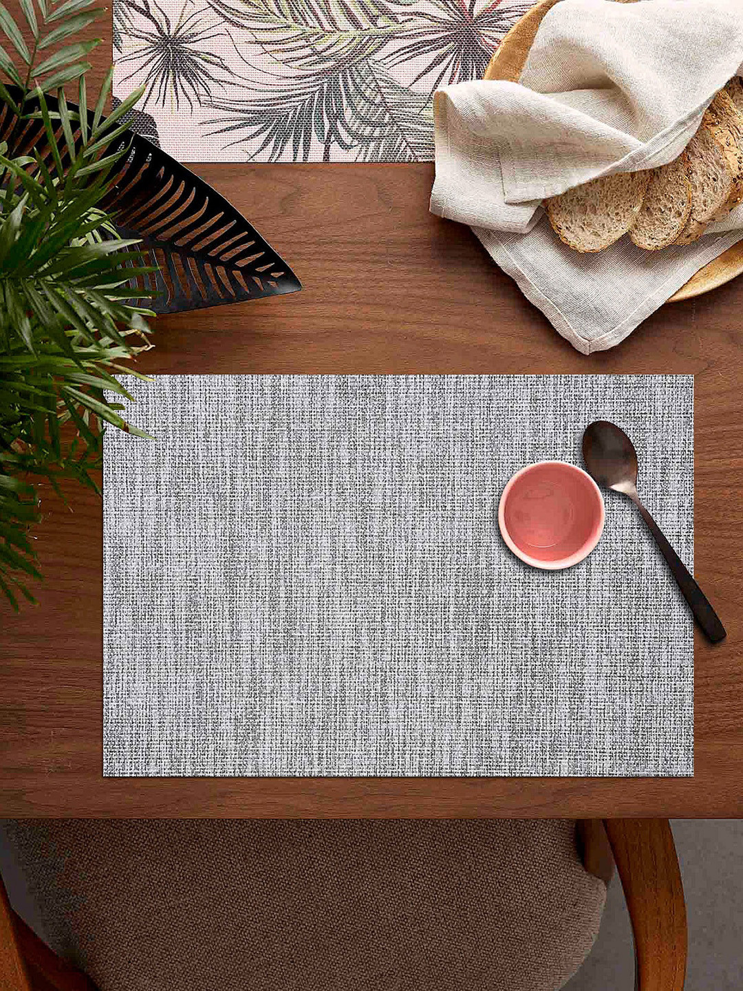 

OBSESSIONS Set Of 6 Grey Solid Table Placemats
