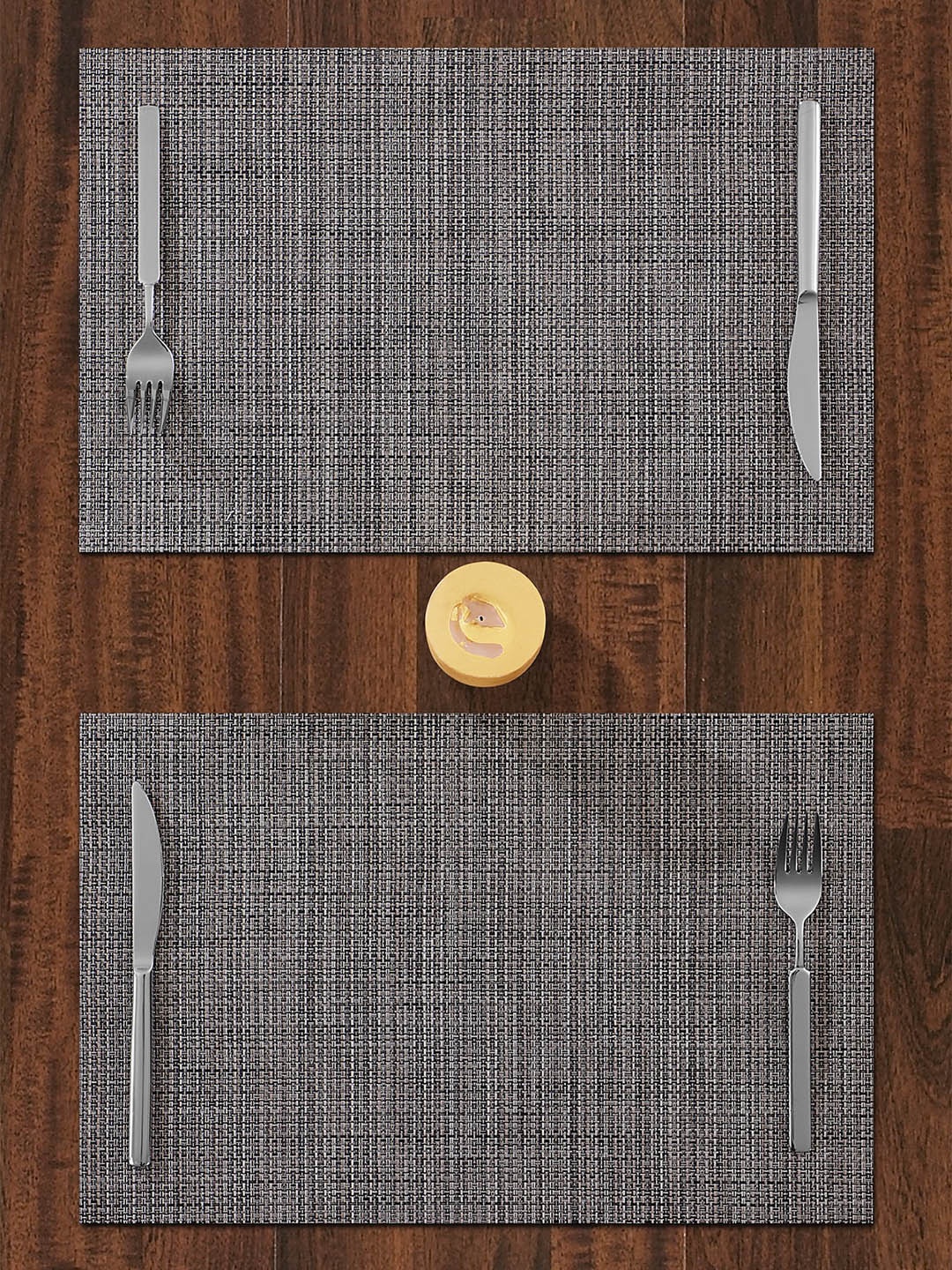 

OBSESSIONS Set of 6 Black Solid Textured Vinyl Table Placemats