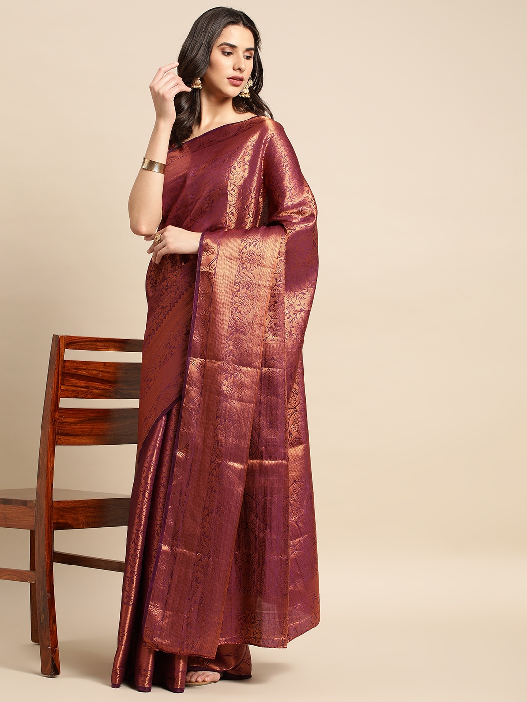 

HERE&NOW Purple & Golden Ethnic Motifs Saree