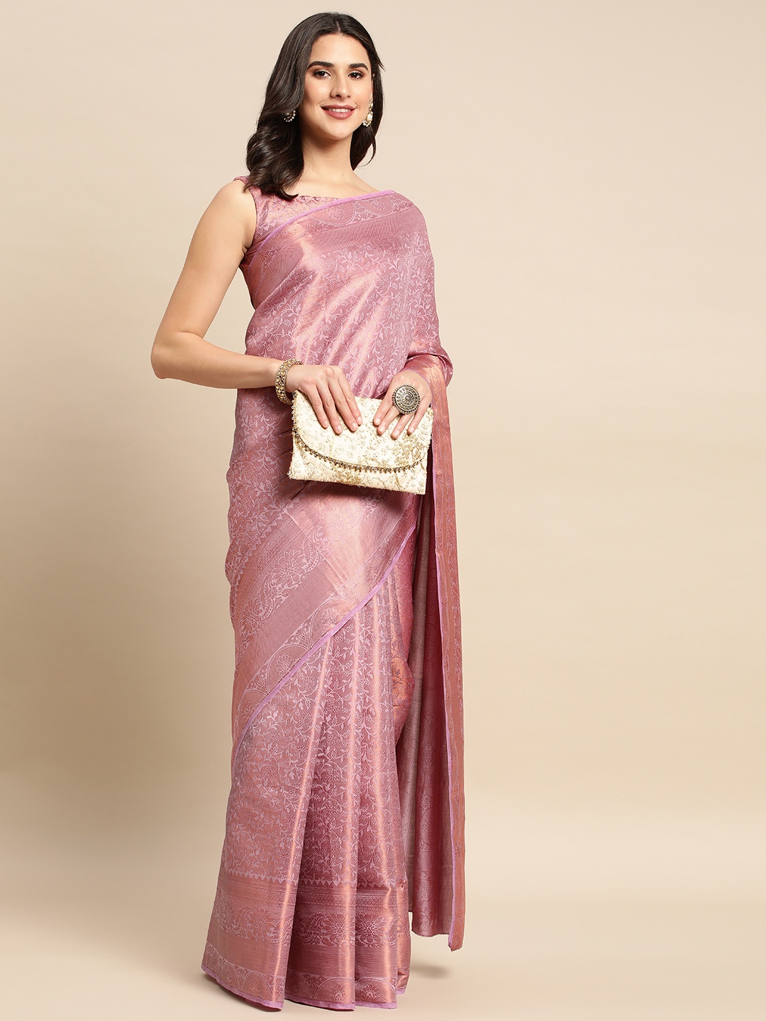 

HERE&NOW Pink Ethnic Motifs Woven Design Saree