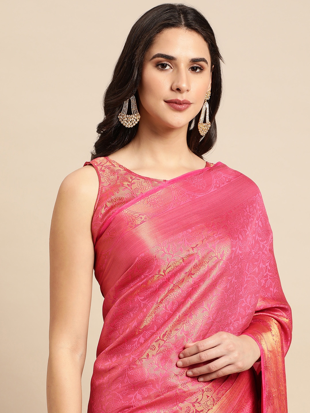

HERE&NOW Dusty Pink Ethnic Motifs Saree, Rose