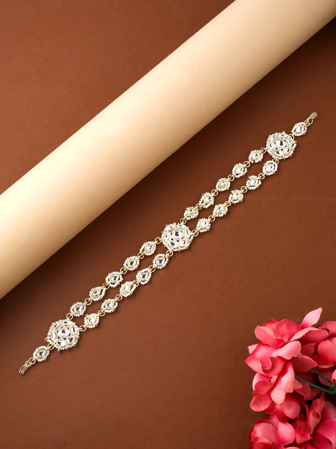 

VIRAASI Gold-Plated White Kundan-Studded Sheeshphool