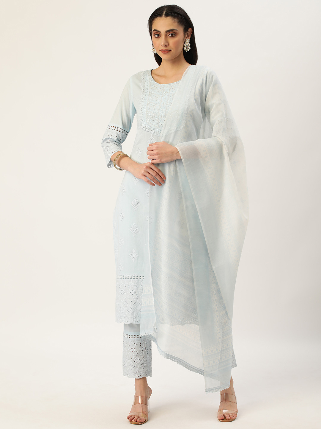 

HEEPOSH Blue Embroidered Pure Cotton Kurta with Trousers & Dupatta