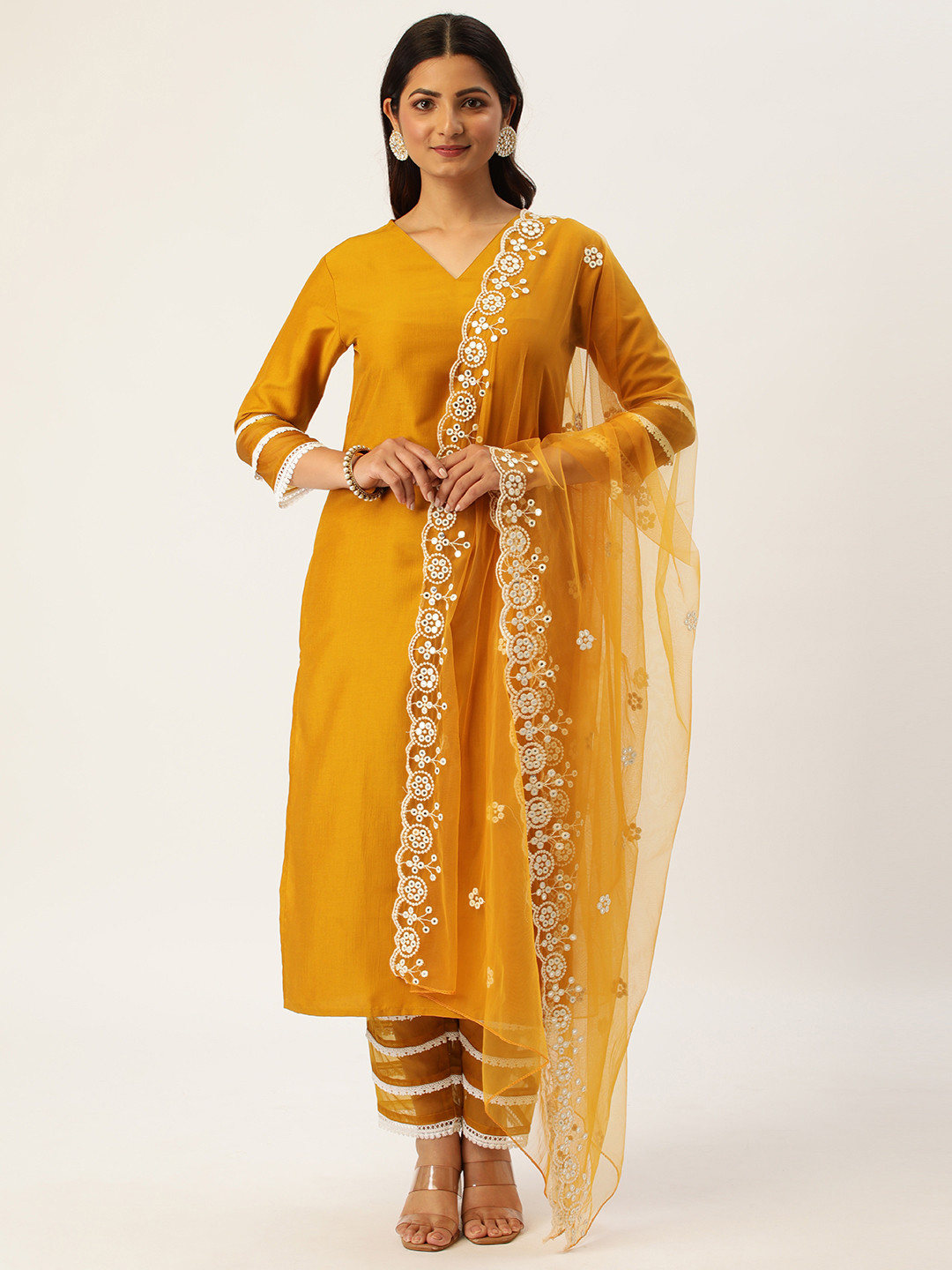 

HEEPOSH Mustard Yellow Solid Kurta with Trousers & With Dupatta