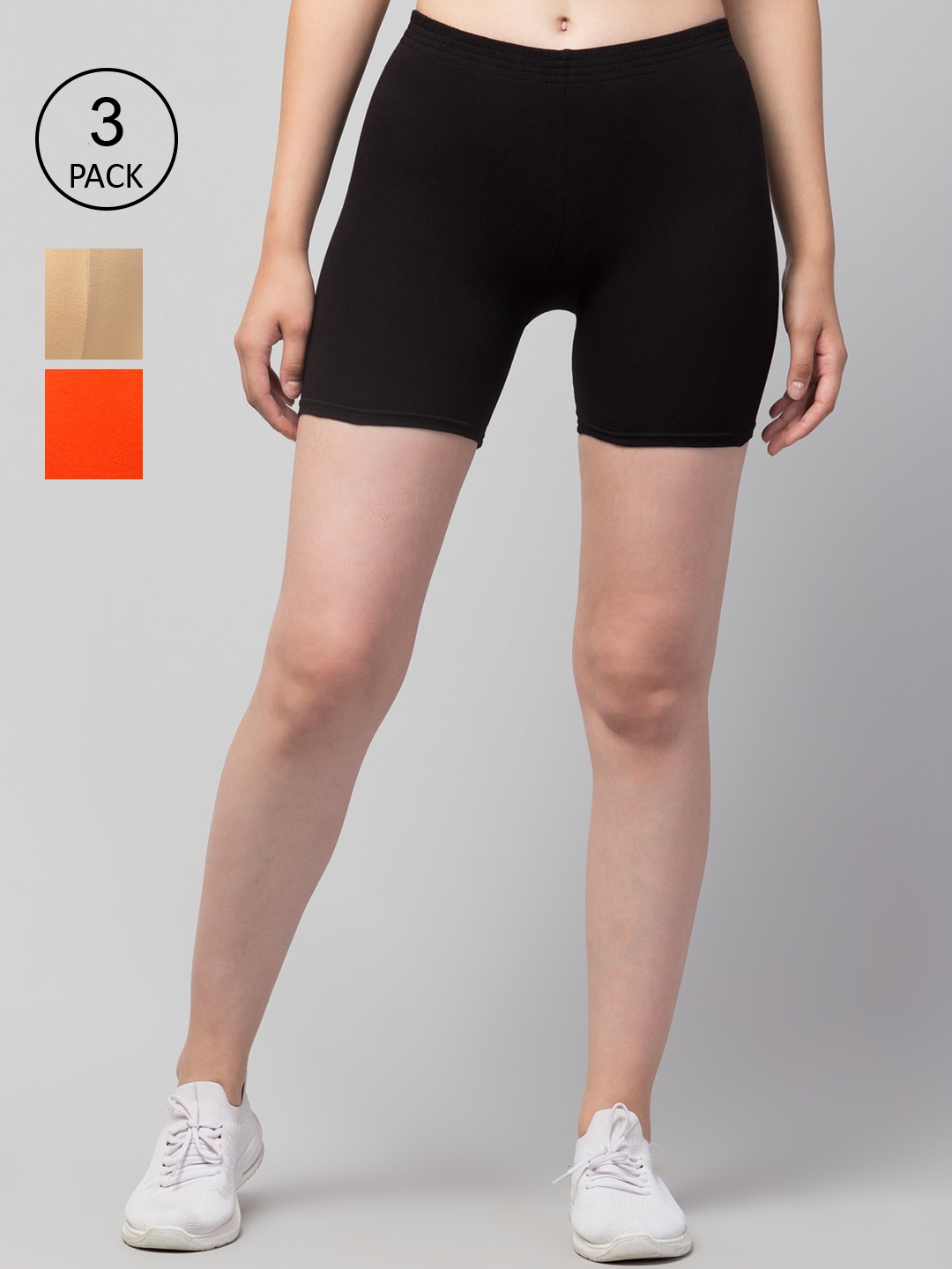 

Apraa & Parma Women Pack of 3 Slim Fit Cycling Sports Shorts, Black