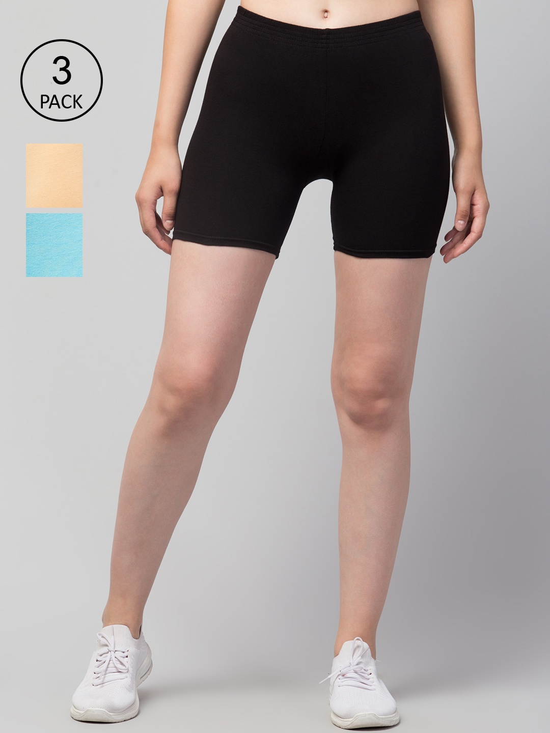

Apraa & Parma Women Pack of 3 Slim Fit Cycling Sports Shorts, Black