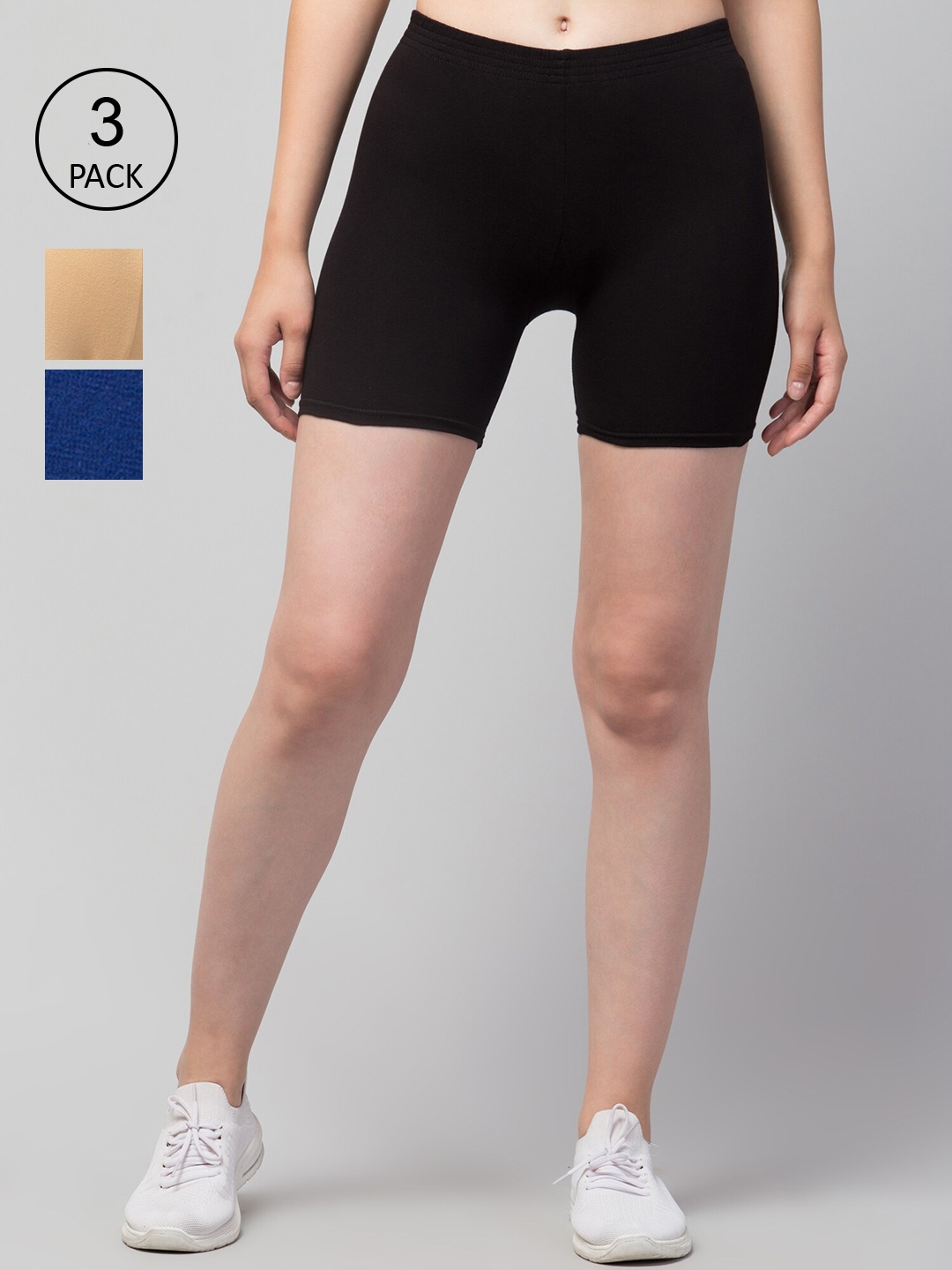 

Apraa & Parma Pack of 3 Slim Fit Cycling Cotton Sports Shorts, Black