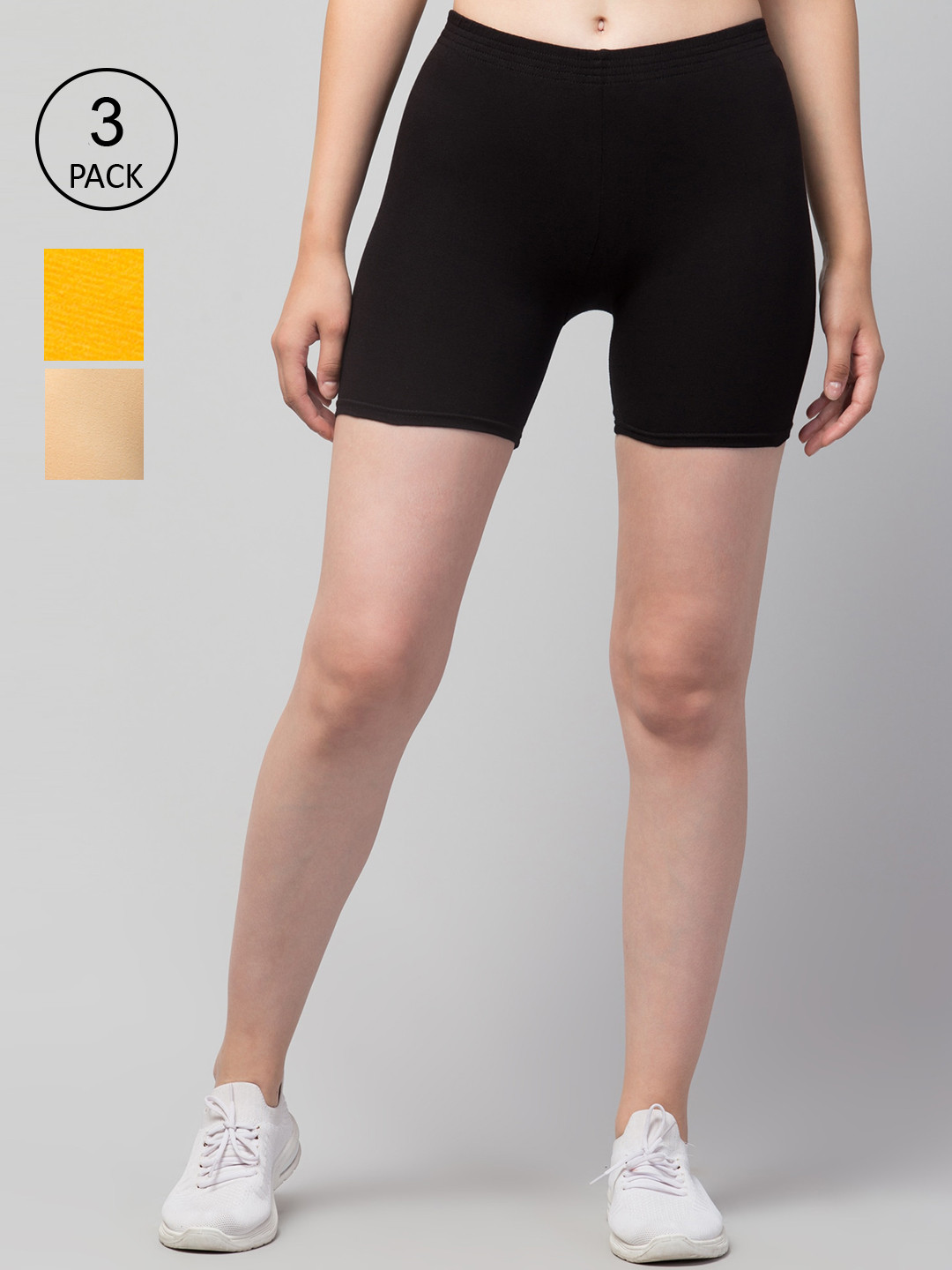 

Apraa & Parma Pack of 3 Slim Fit Cycling Cotton Sports Shorts, Black