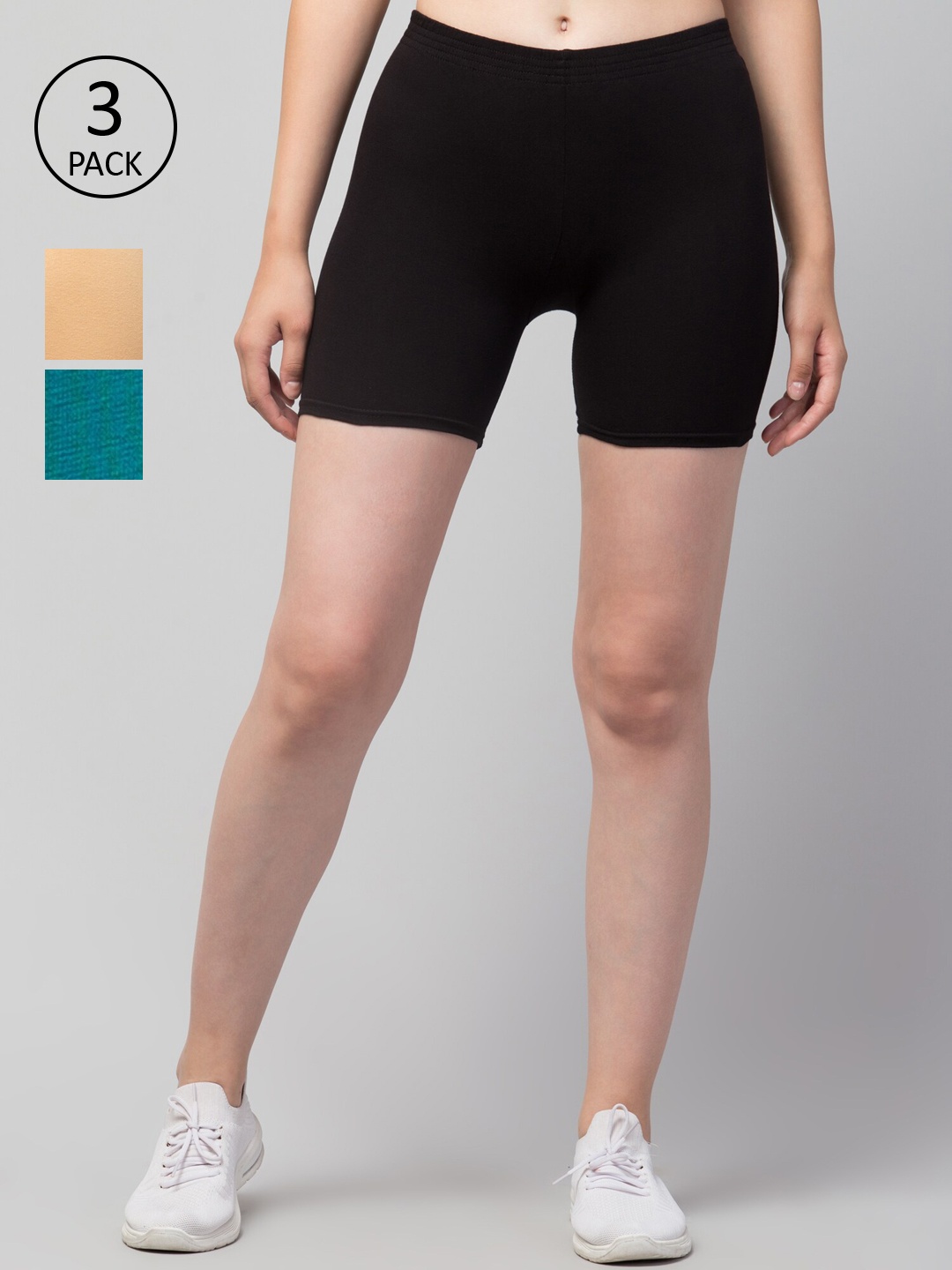 

Apraa & Parma Women Pack of 3 Slim Fit Cycling Sports Shorts, Black