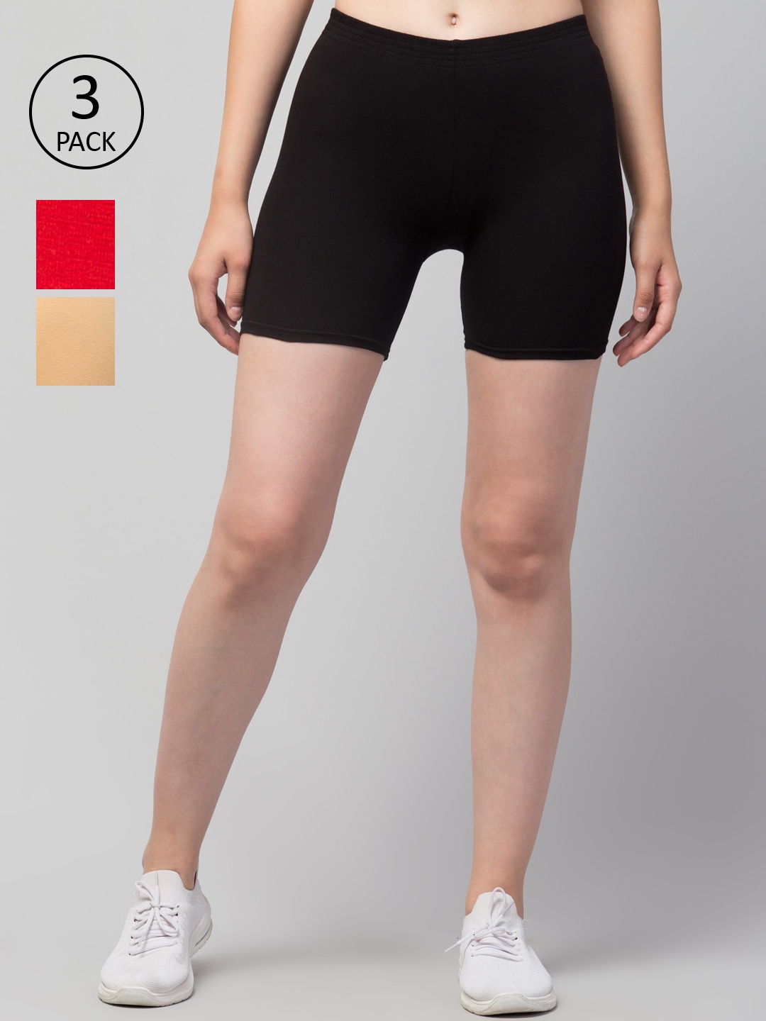 

Apraa & Parma Women Pack of 3 Slim Fit Cycling Sports Shorts, Black