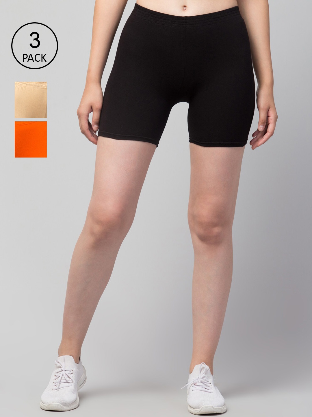 

Apraa & Parma Pack of 3 Slim Fit Cycling Cotton Sports Shorts, Black