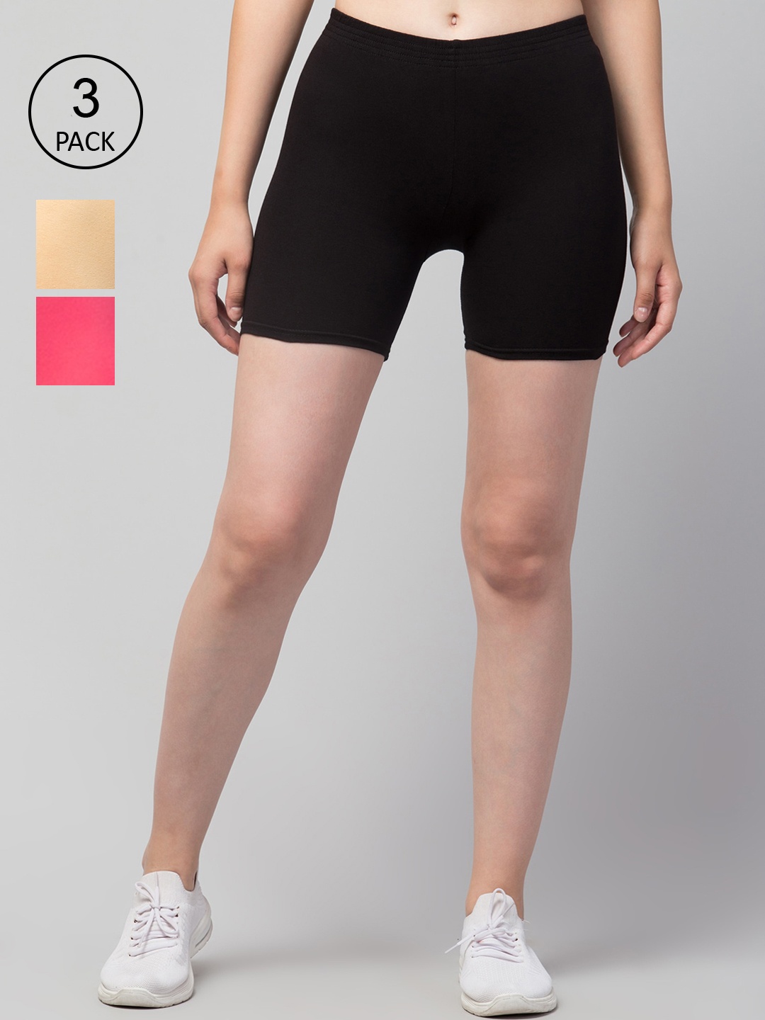 

Apraa & Parma Women Pack of 3 Slim Fit Cotton Cycling Sports Shorts, Black