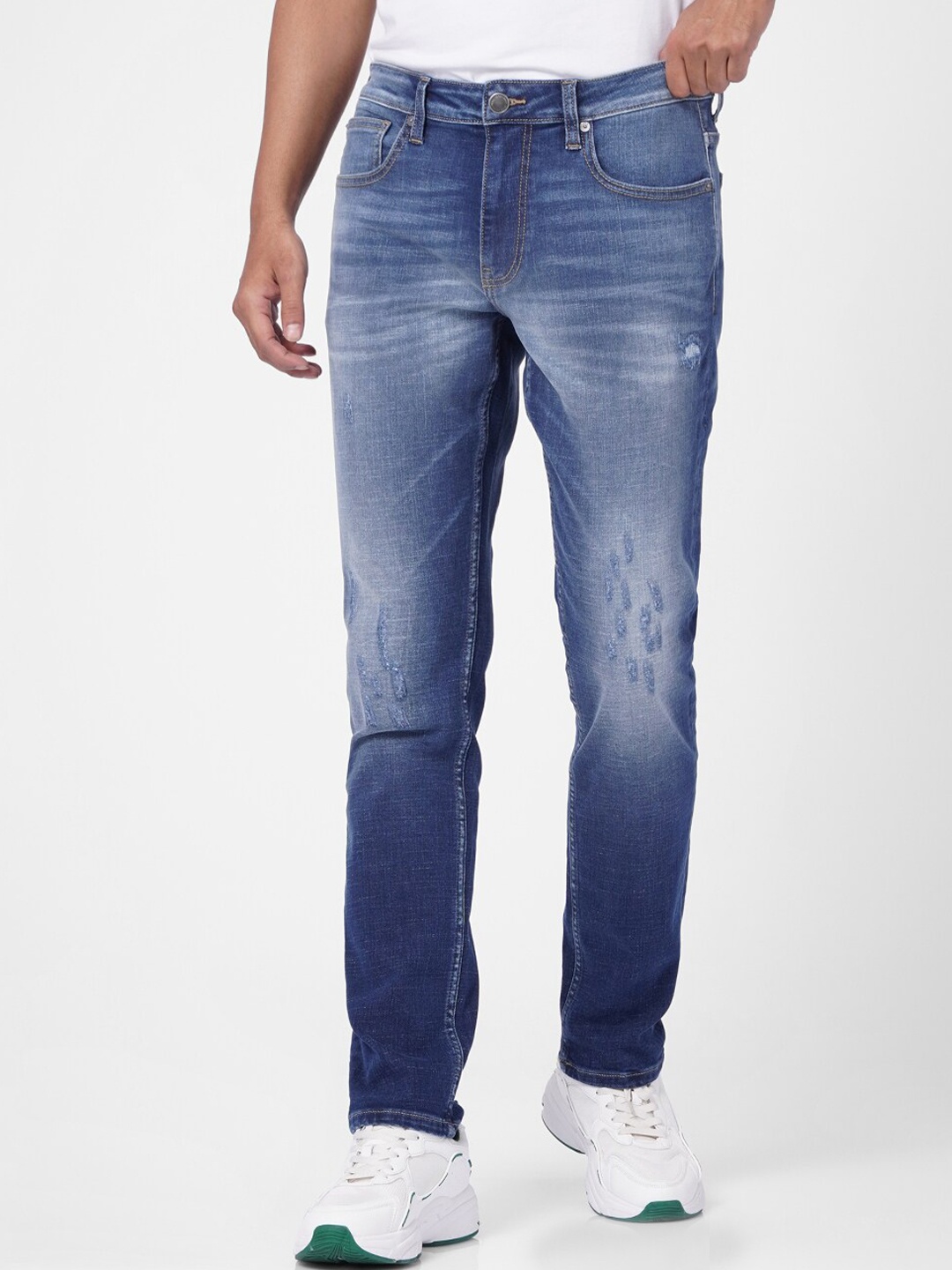 

Jack & Jones Men Blue Slim Fit Mildly Distressed Heavy Fade Cotton Jeans