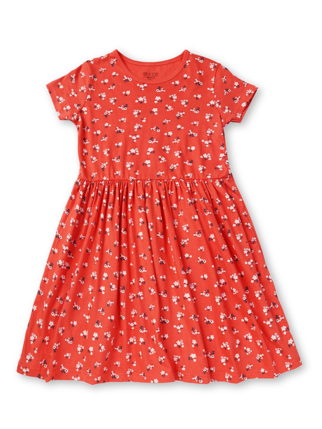 

Gini and Jony Orange Floral A-Line Cotton Dress