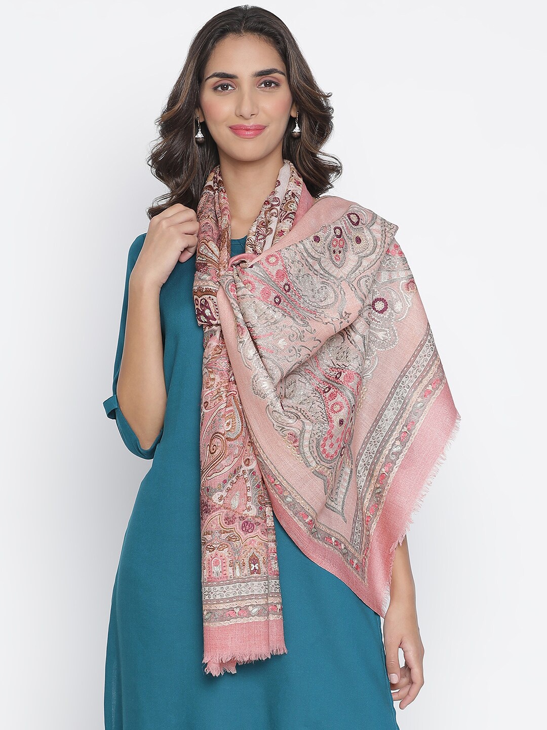 

SHINGORA Women Pink & Grey Embroidered Stole
