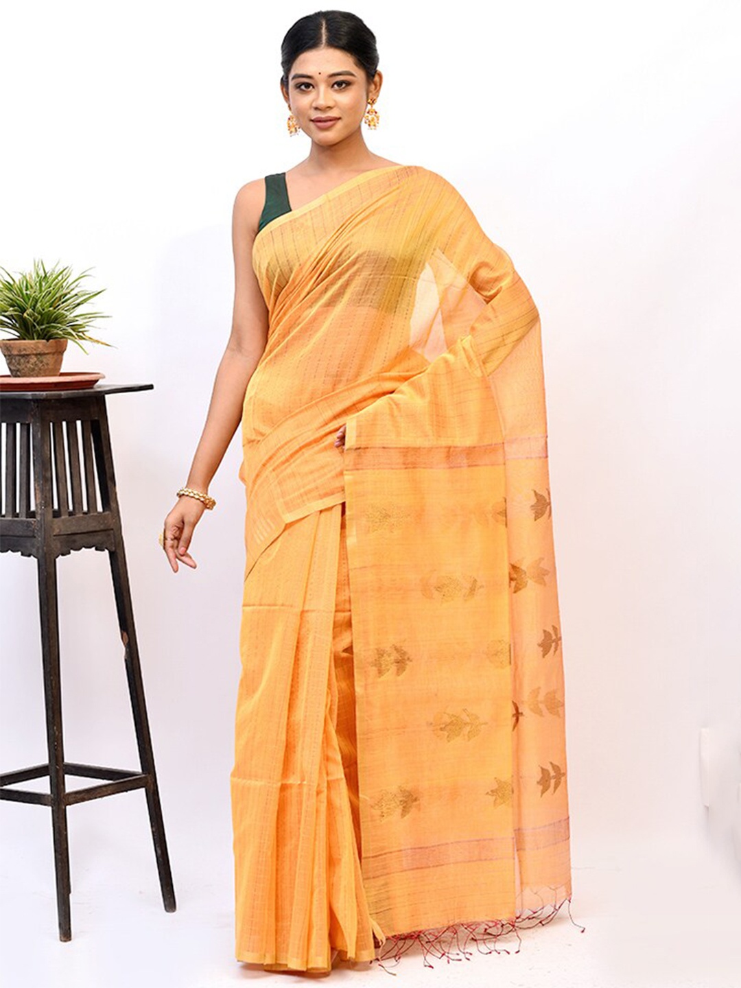 

AllSilks Yellow Woven Design Zari Silk Blend Saree