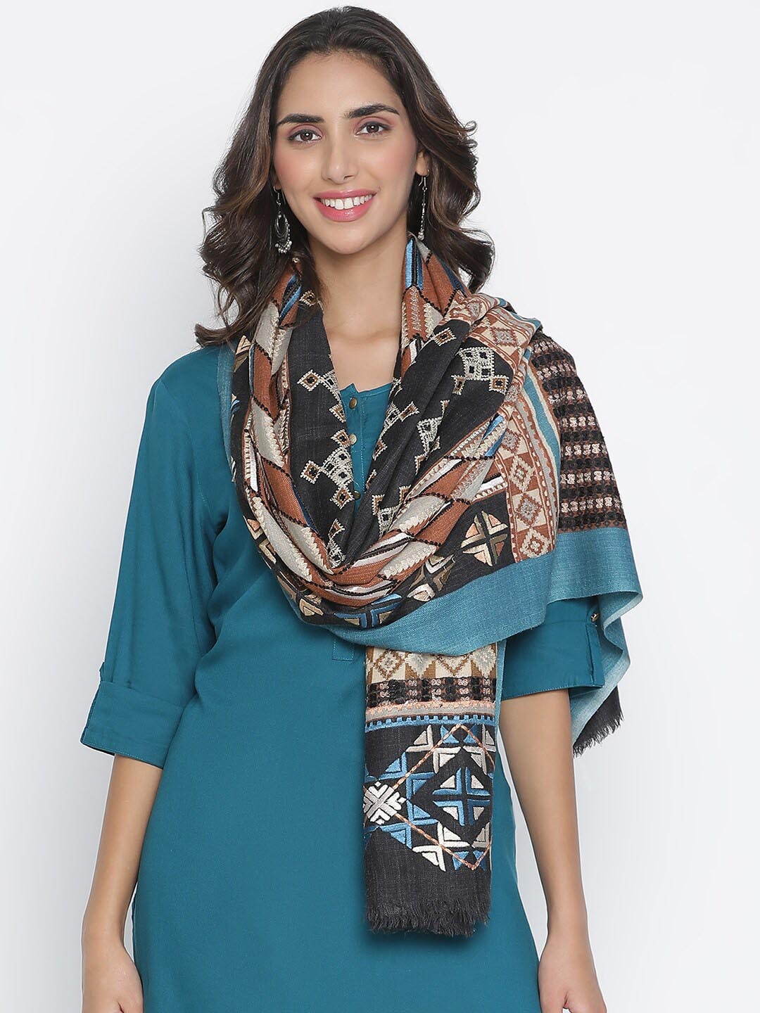 

SHINGORA Women Black Embroidered Woolen Shawl