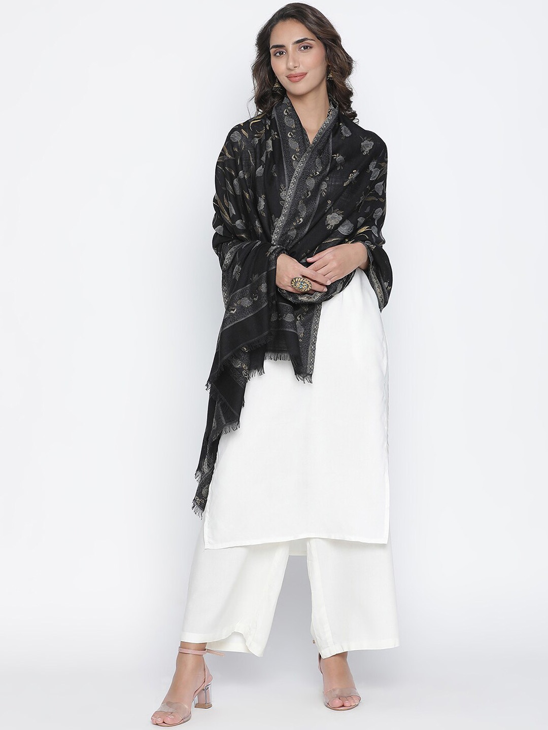 

SHINGORA Women Black Woven-Design Shawl