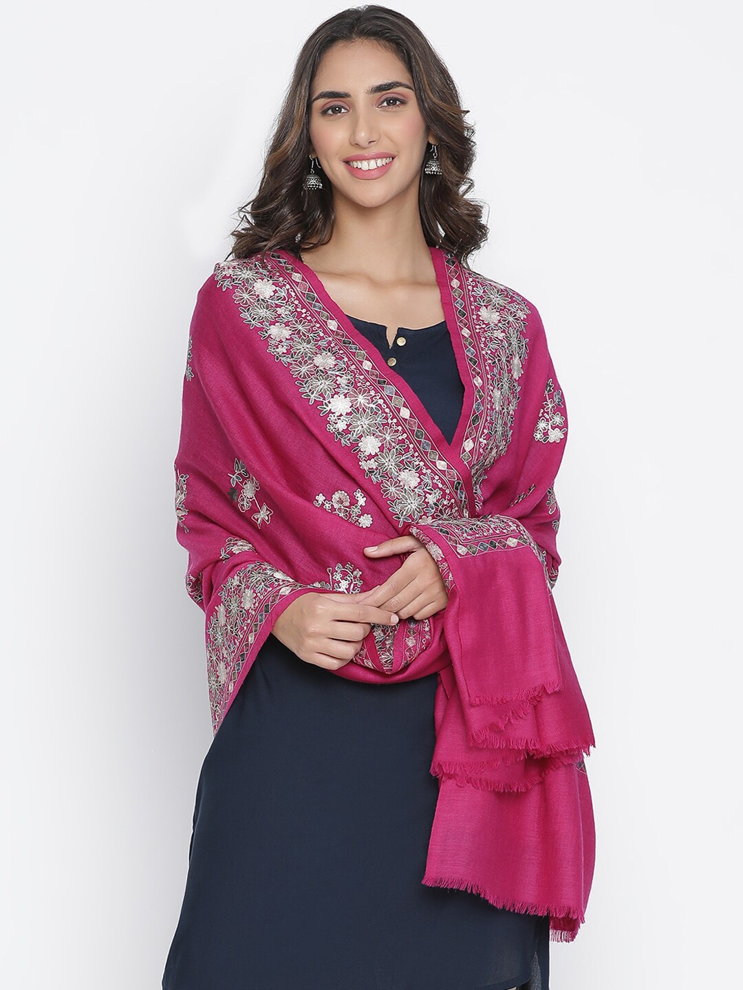 

SHINGORA Women Pink Embroidered Pure Wool Shawl