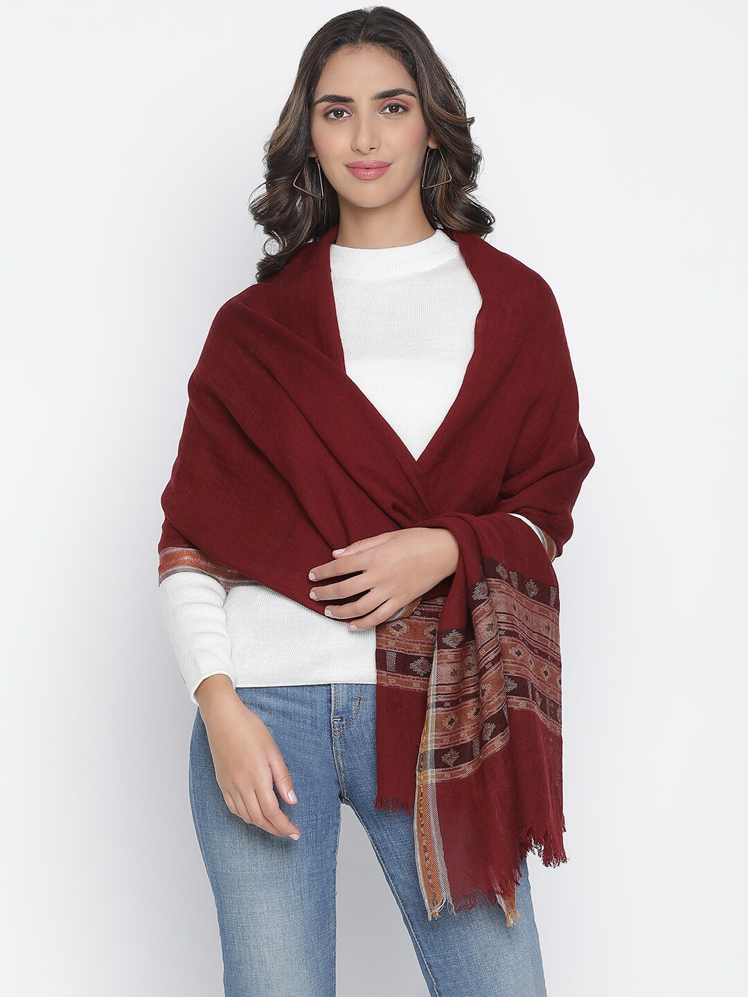 

SHINGORA Women Maroon Woven-Design Shawl