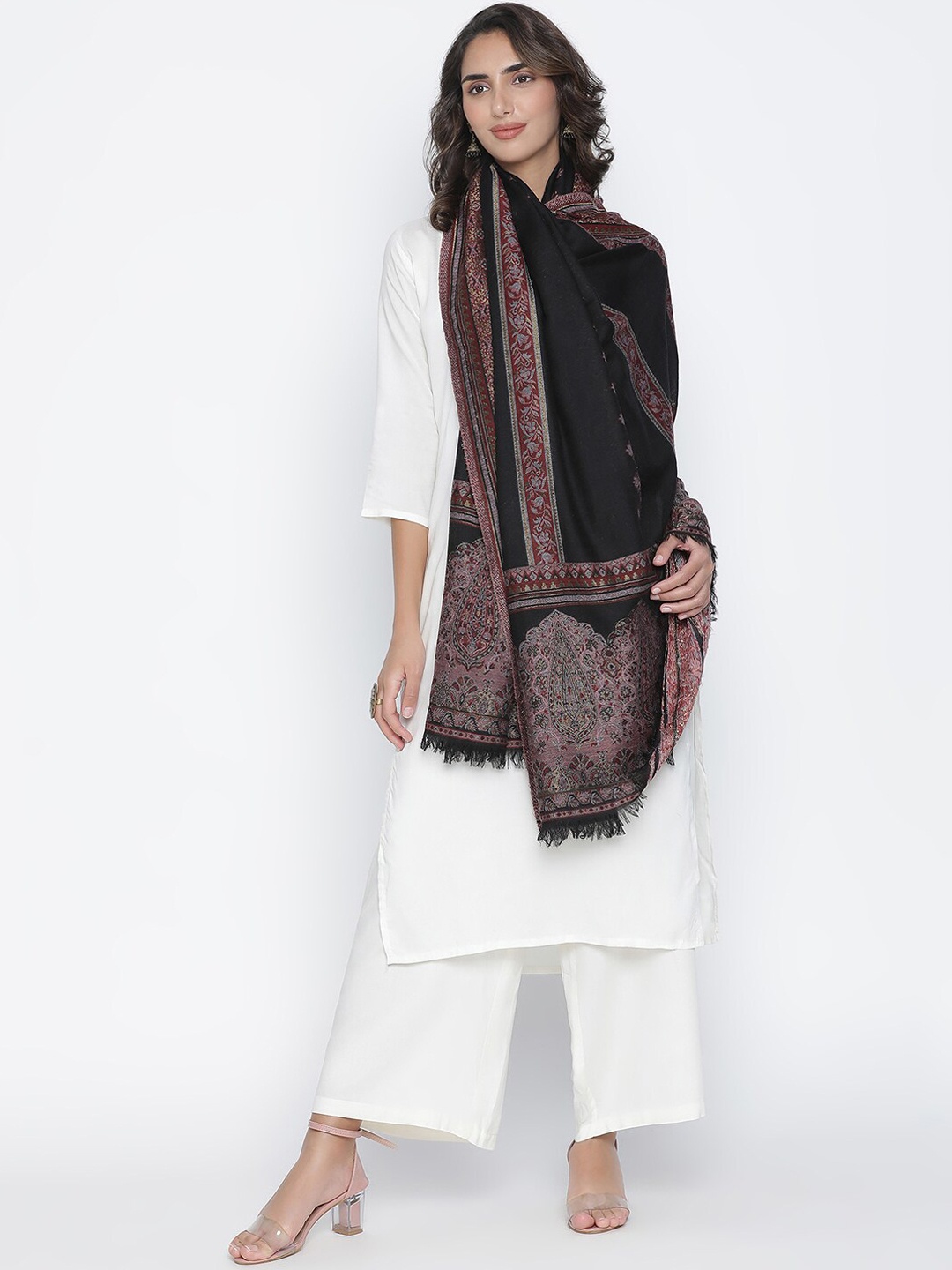 

SHINGORA Women Black Paisely Woven-design Woolen Shawl