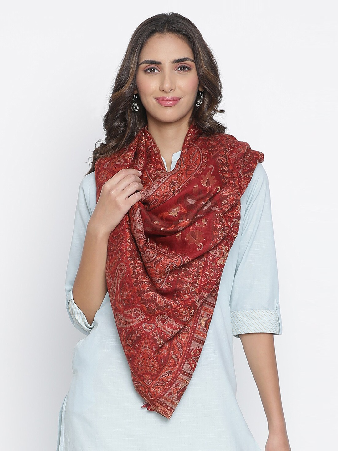 

SHINGORA Women Maroon Paisely Woven-Design Shawl