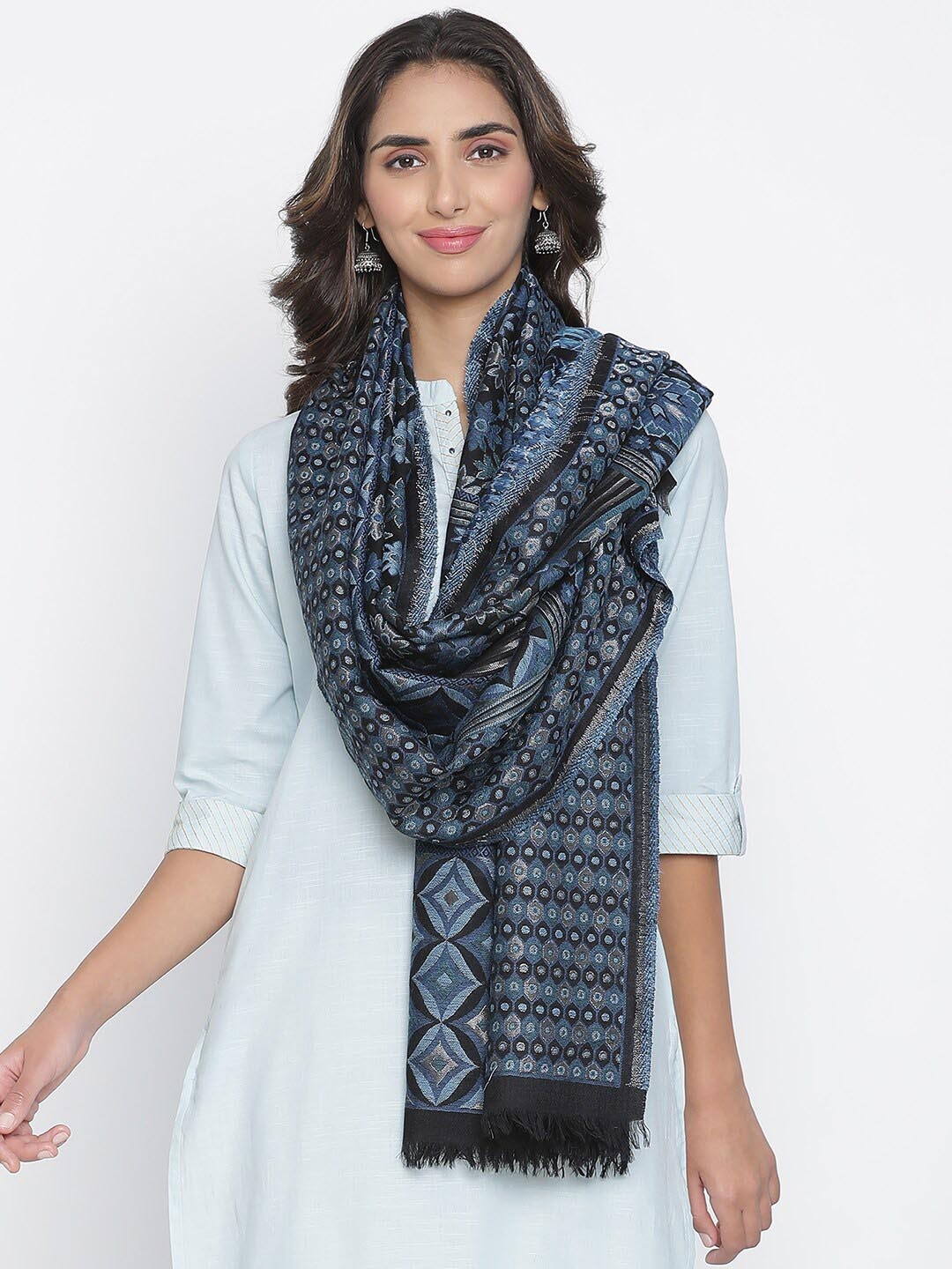 

SHINGORA Women Blue & Black Woven Design Shawl